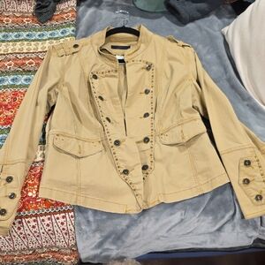 Women's Beige Utility Jacket with Button Detailing